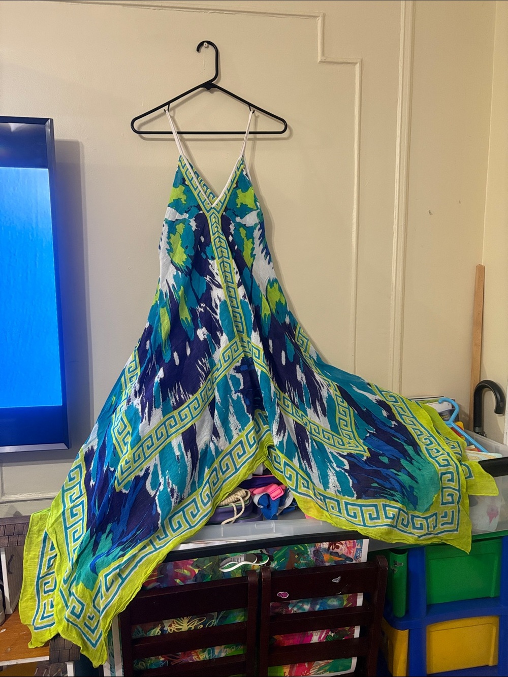 Theodora & Callum Blue, Teal & Lime Print Maxi Dress